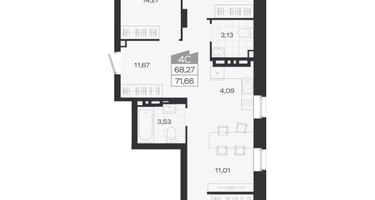 4-к. квартира, 71 м²