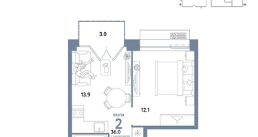 2-к. квартира, 36&nbsp;м²