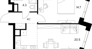 Студия, 43 м²