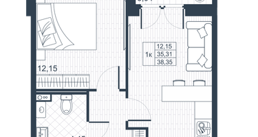 1-к. квартира, 35 м²