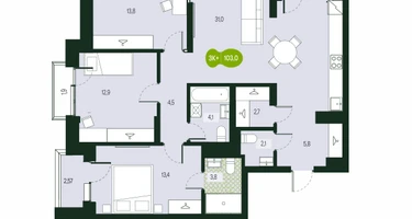 4-к. квартира, 103&nbsp;м²