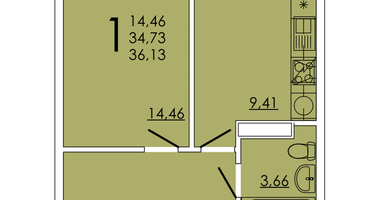 1-к. квартира, 36&nbsp;м²