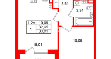 1-к. квартира, 32&nbsp;м²