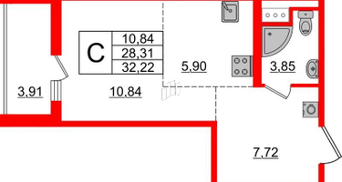 Студия, 28&nbsp;м²