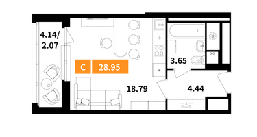 Студия, 28 м²