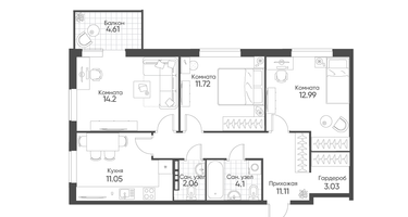 3-к. квартира, 71 м²