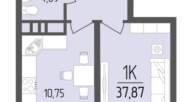 1-к. квартира, 37&nbsp;м²