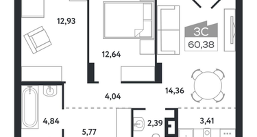 3-к. квартира, 60&nbsp;м²