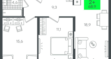 2-к. квартира, 68&nbsp;м²