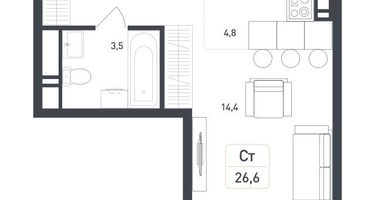 Студия, 27&nbsp;м²