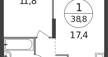 1-к. квартира, 38&nbsp;м²