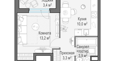 1-к. квартира, 31&nbsp;м²