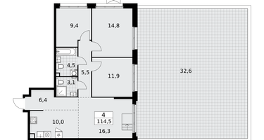 4-к. квартира, 114&nbsp;м²