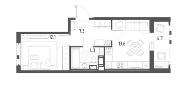 1-к. квартира, 39 м²