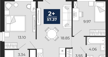 2-к. квартира, 53&nbsp;м²