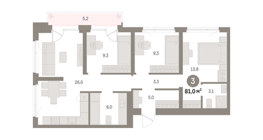 3-к. квартира, 81 м²