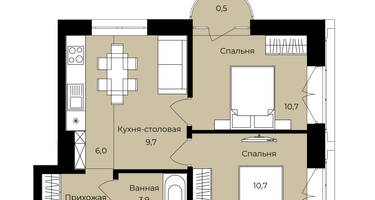 2-к. квартира, 45 м²