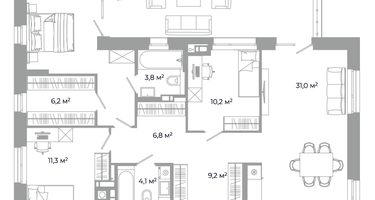 3-к. квартира, 124 м²