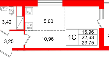 Студия, 22 м²
