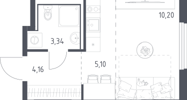 Студия, 22&nbsp;м²