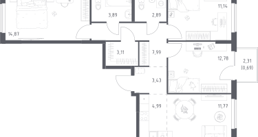 Студия, 77&nbsp;м²