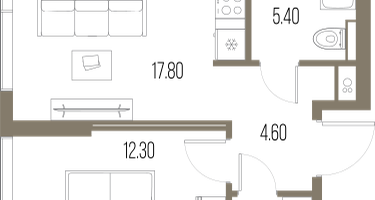 1-к. квартира, 42&nbsp;м²