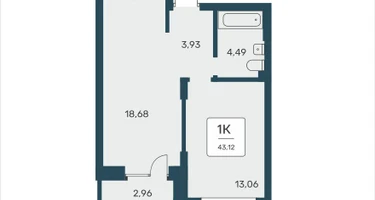 1-к. квартира, 43&nbsp;м²