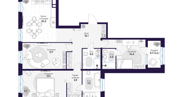 3-к. квартира, 114&nbsp;м²