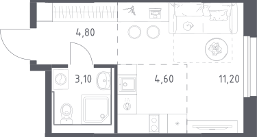 Студия, 23&nbsp;м²