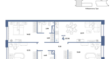 4-к. квартира, 87&nbsp;м²