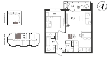 1-к. квартира, 47&nbsp;м²