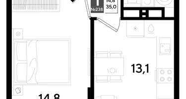 1-к. квартира, 35&nbsp;м²