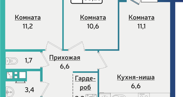 3-к. квартира, 55&nbsp;м²