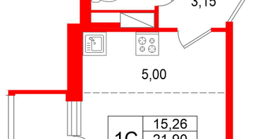 Студия, 21&nbsp;м²