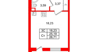 Студия, 25 м²