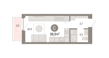 Студия, 26&nbsp;м²