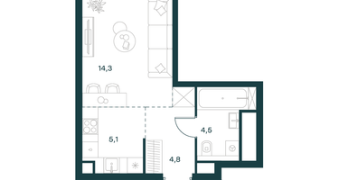 Студия, 28 м²