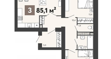3-к. квартира, 85&nbsp;м²
