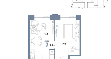 2-к. квартира, 38 м²