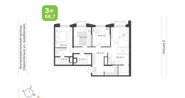 3-к. квартира, 88 м²