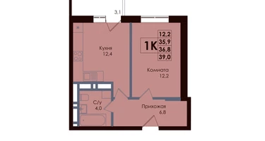 1-к. квартира, 36 м²