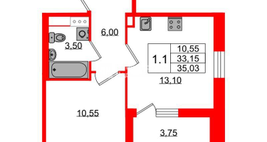 1-к. квартира, 33 м²