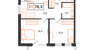2-к. квартира, 78&nbsp;м²