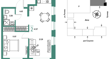 2-к. квартира, 41 м²