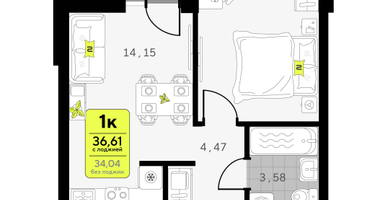 1-к. квартира, 36&nbsp;м²