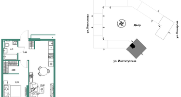 Студия, 44 м²