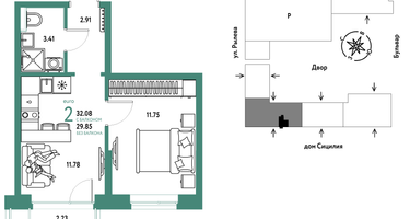 2-к. квартира, 32 м²