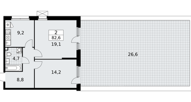 2-к. квартира, 82&nbsp;м²