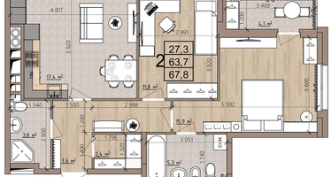 2-к. квартира, 67&nbsp;м²