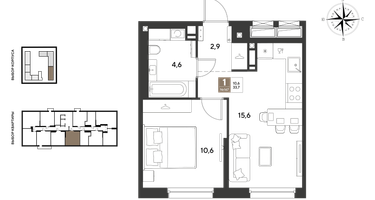 1-к. квартира, 33 м²